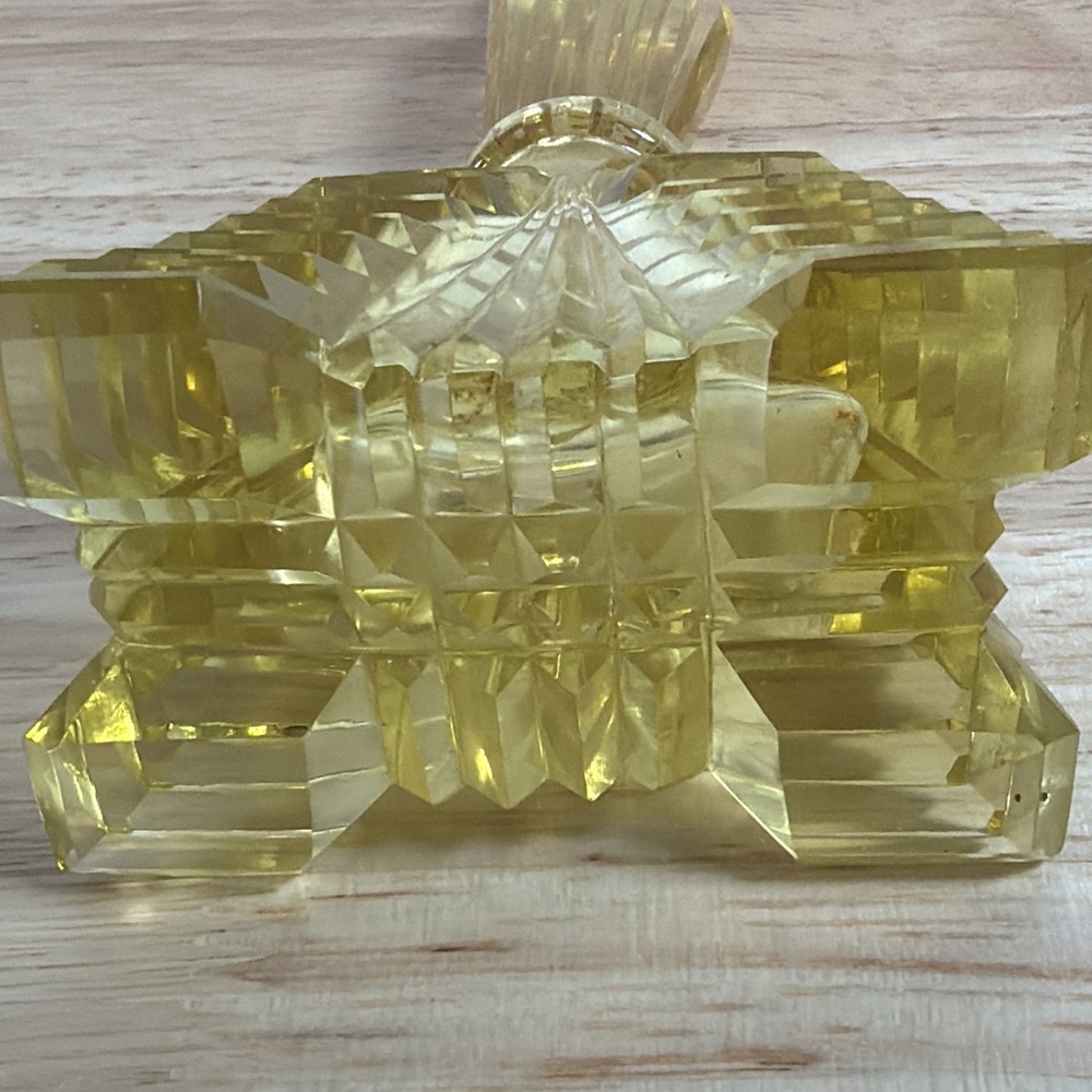Art Deco Yellow Cut Crystal Glass Etched Perfume Bottle With Stopper Czech - Picture 11 of 15